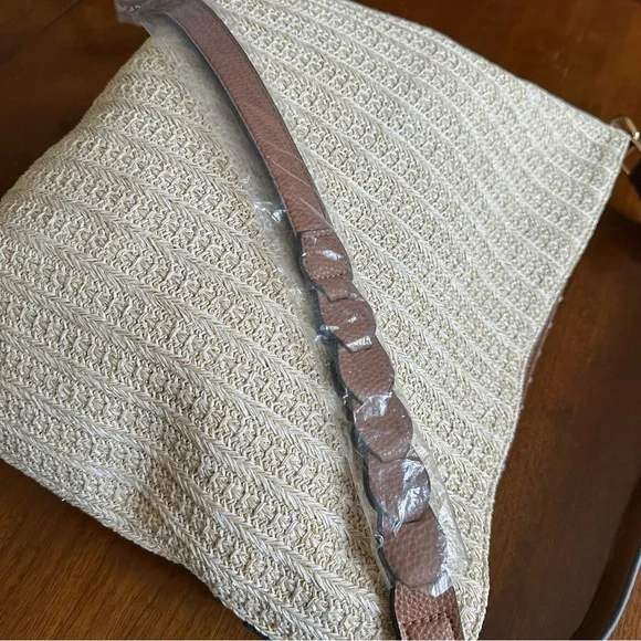 Kim Rogers Woven Straw Hobo Shoulder Bag w/ Removable Strap Tan/Natural NWOT - Picture 5 of 15